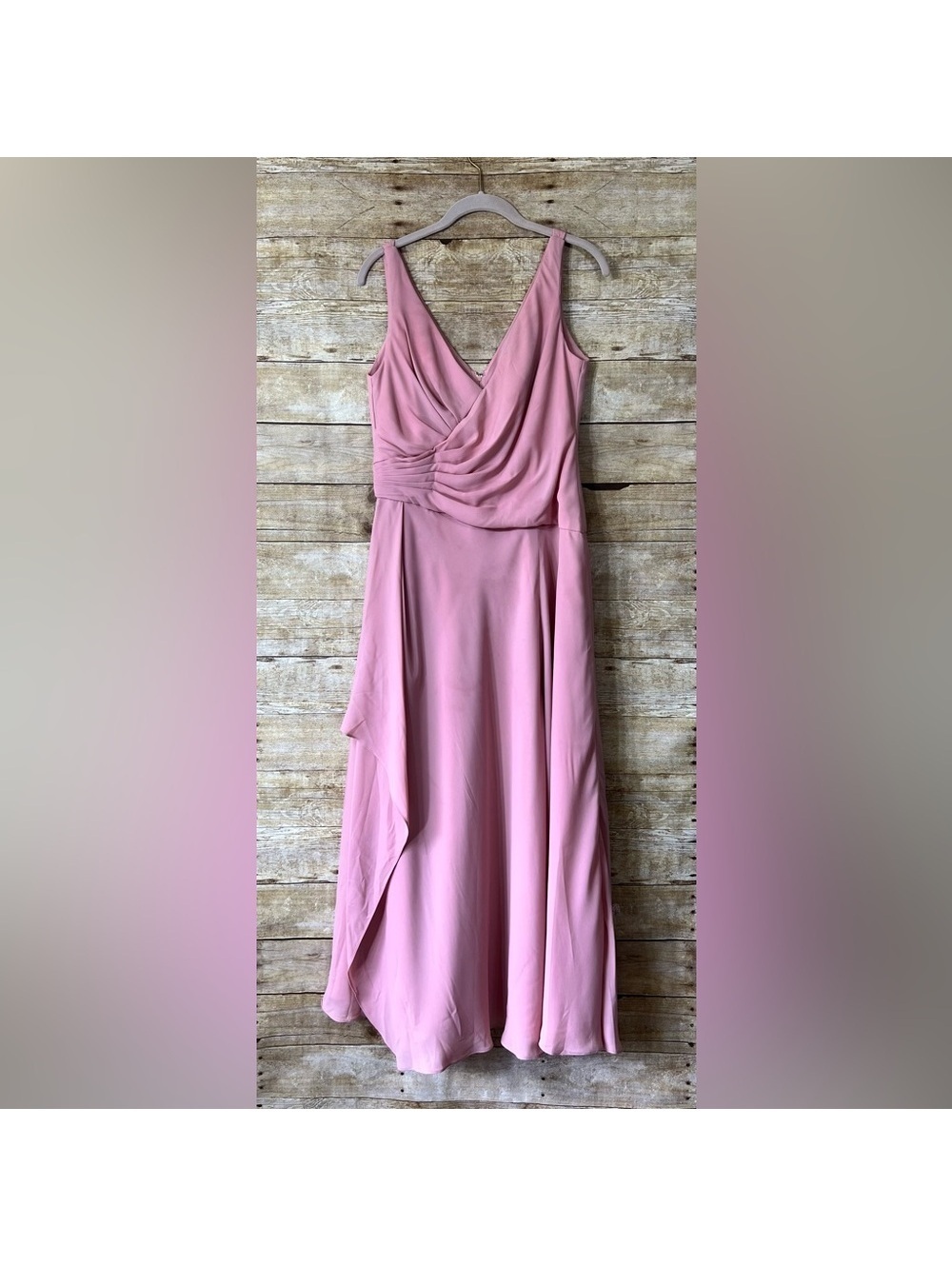 DB Studio Celebrate Pink Ruched V-Neck Ruffle Maxi Dress Bridesmaid Gown 10